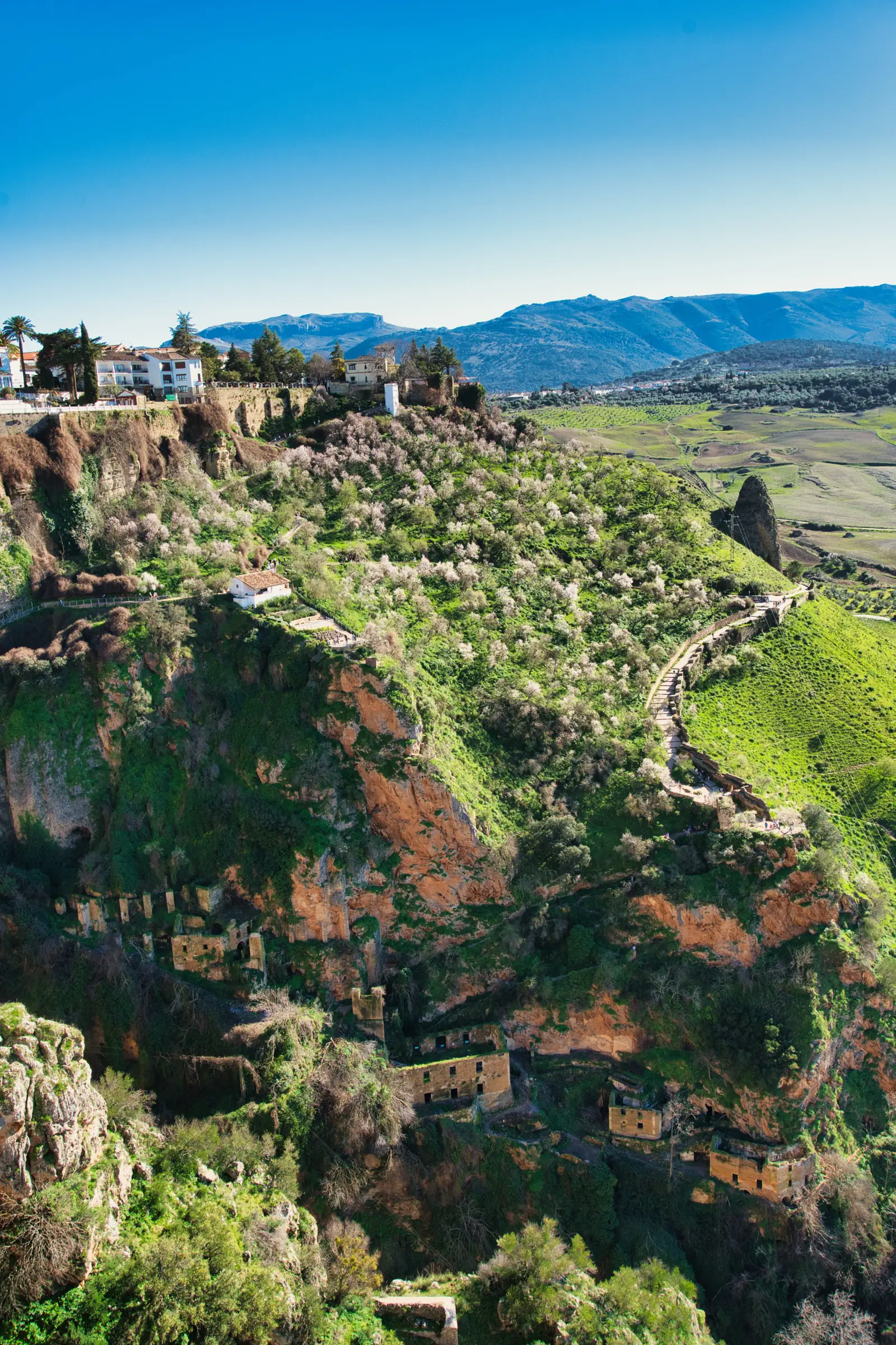 View of old houses from across the gorge